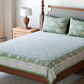 King-size Printed Bedcover With 2 Pillow Cases, Green - Eyaas